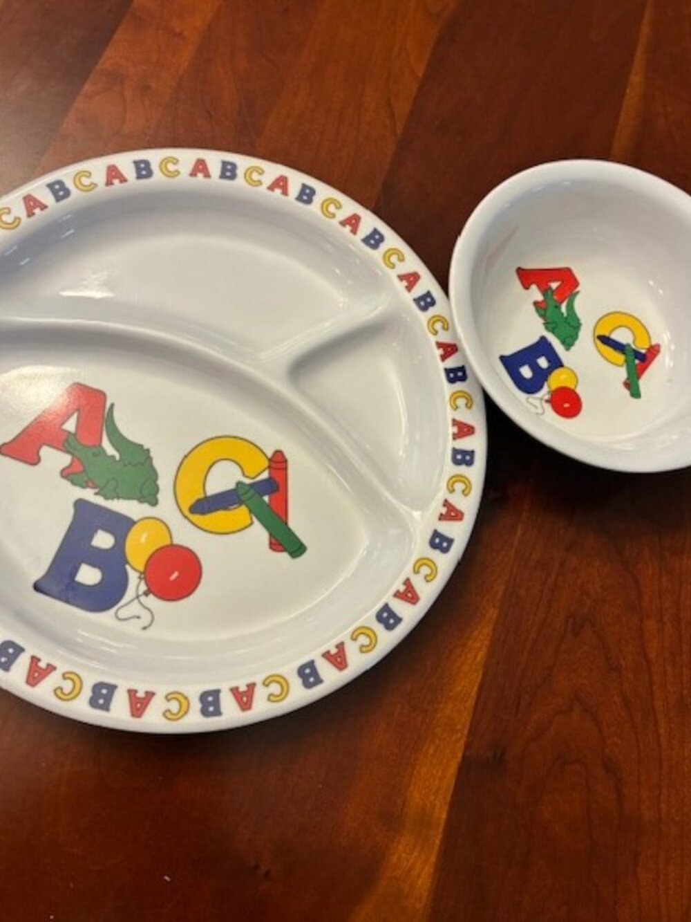 Vintage ABC Alphabet Colorful ABC Melamine Toddler Child Tri-Section Plate& Bowl
